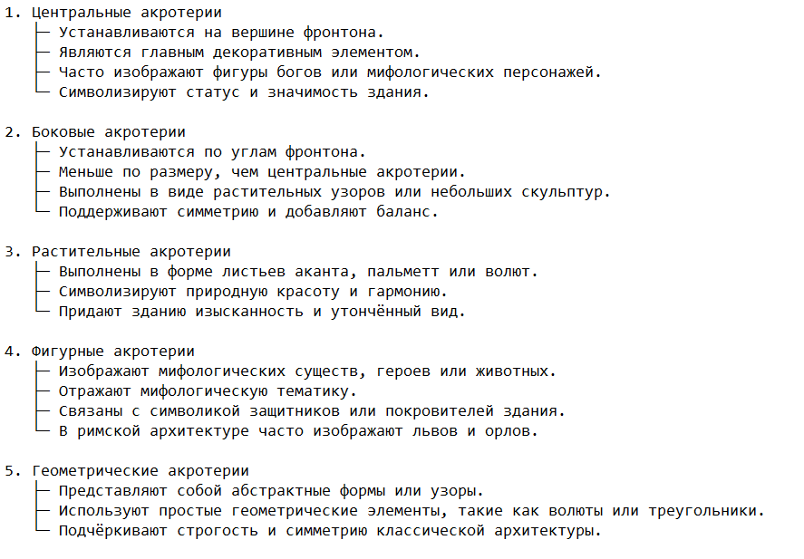 Основные виды акротериев